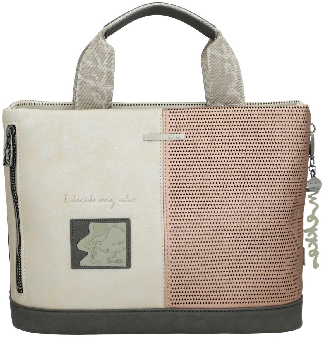 Anekke Kurzgrifftasche Sophia Symmetra Stanzmuster Patchwork hellbeige