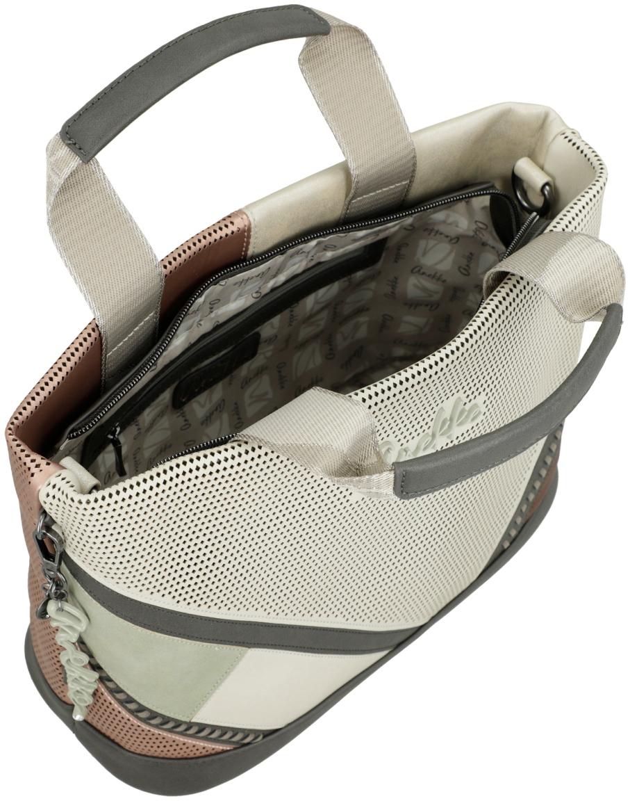 Anekke Kurzgrifftasche Sophia Symmetra Stanzmuster Patchwork hellbeige