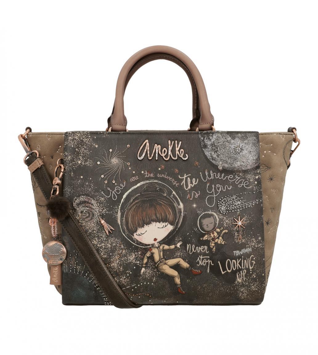 Anekke Kurzgrifftasche Space Stars Planets Universe Glitzer-Applikationen Anhänger