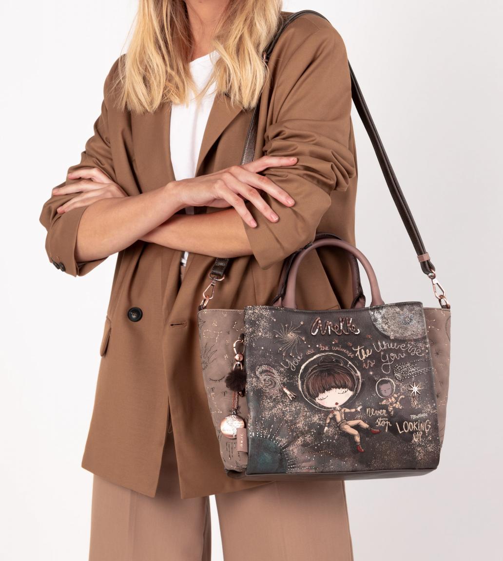 Anekke Kurzgrifftasche Space Stars Planets Universe Glitzer-Applikationen Anhänger