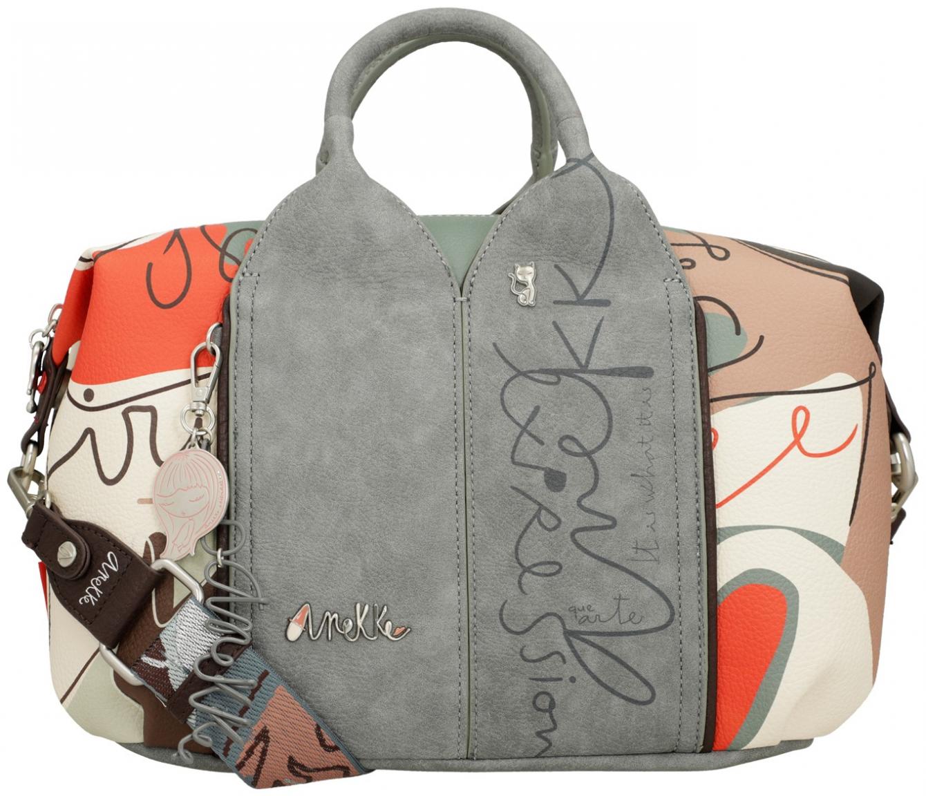 Anekke Kurzgrifftasche mit Logoprint Alma Ole beige grau