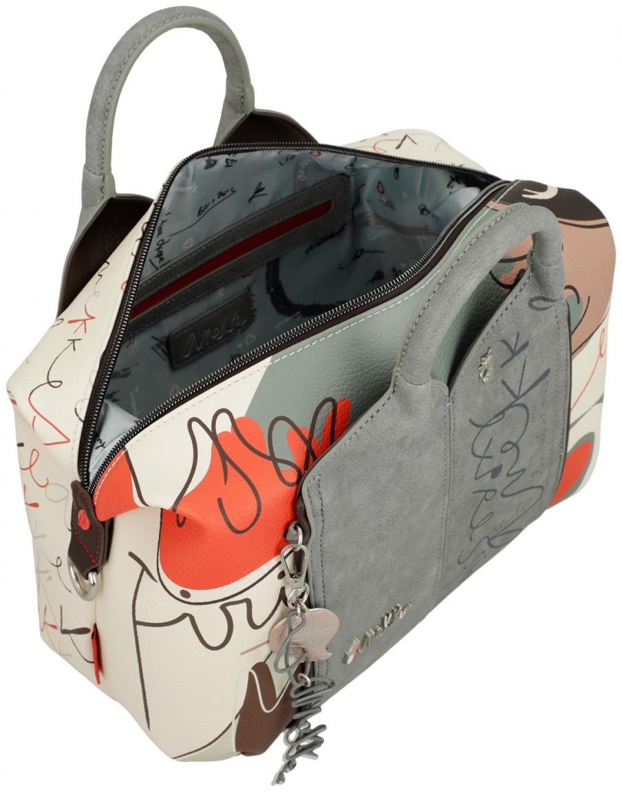 Anekke Kurzgrifftasche mit Logoprint Alma Ole beige grau