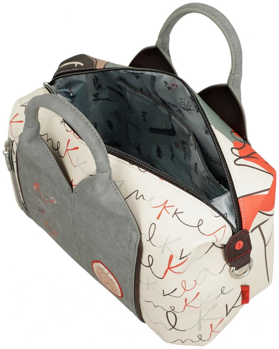 Anekke Kurzgrifftasche mit Logoprint Alma Ole beige grau