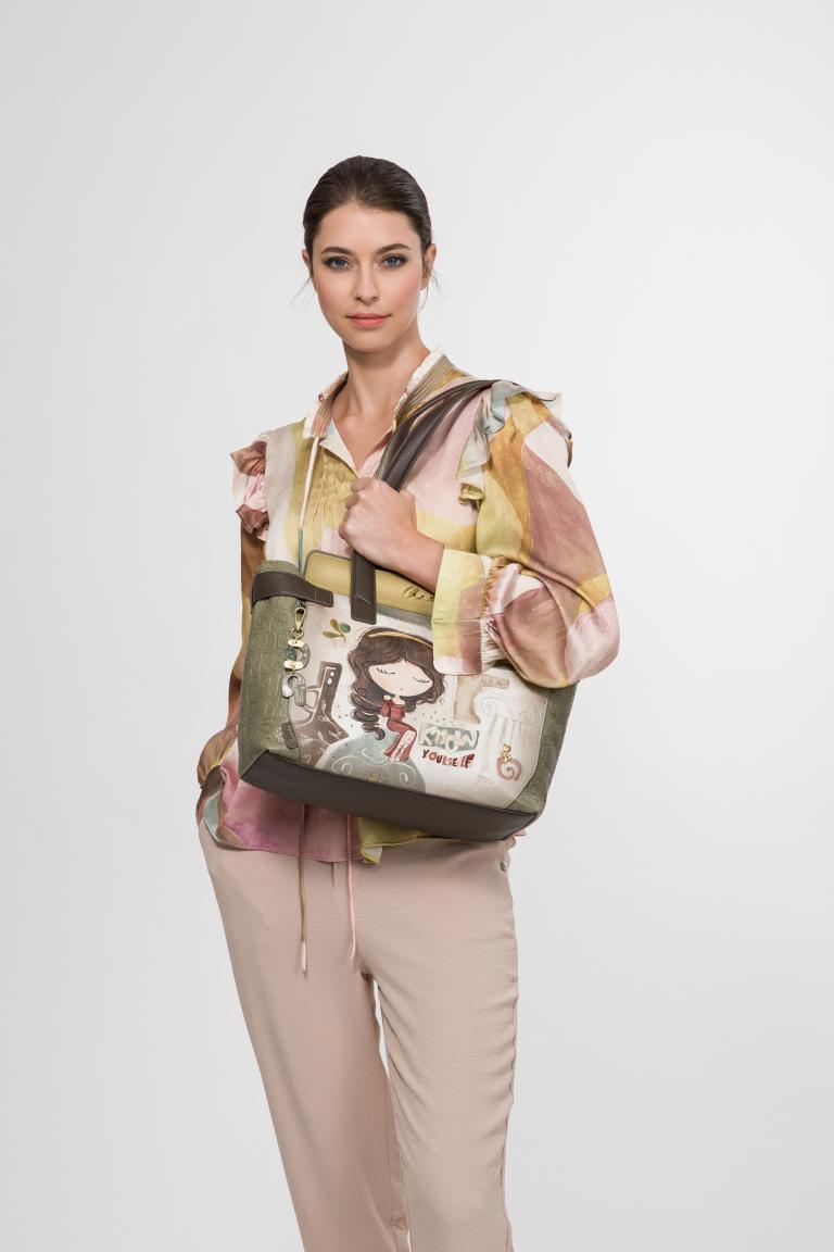 Anekke MUSE Henkeltasche mit Print Olivgrün Bunt