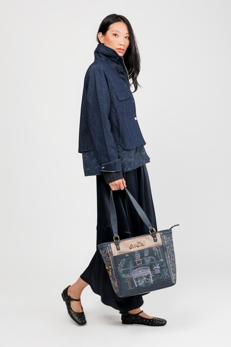 Anekke Mademoiselle Boutique Tote Bag dunkelblau Glitzer bestickt