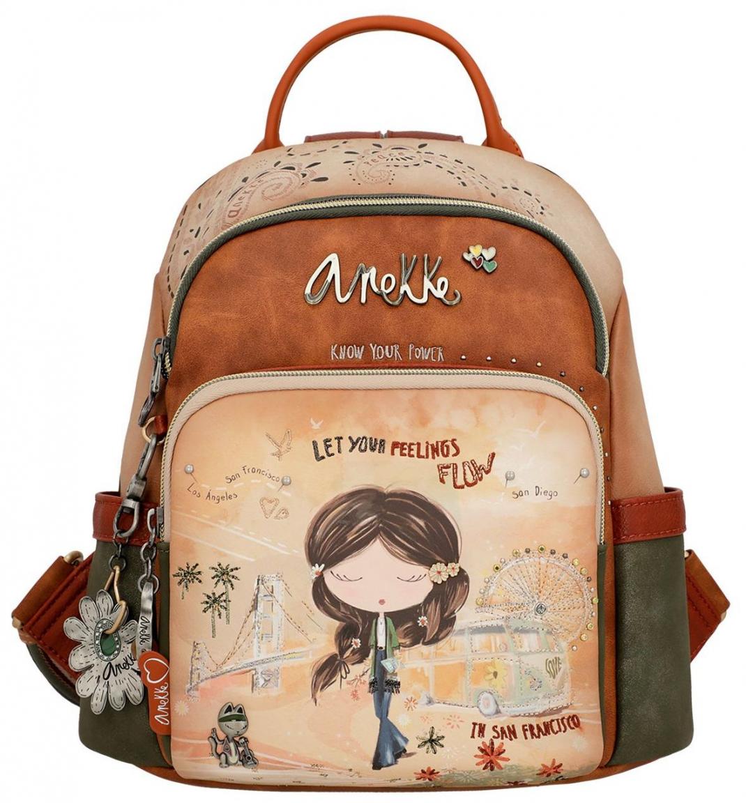 Anekke Mädchenrucksack Peace and Love Flowers Braun 