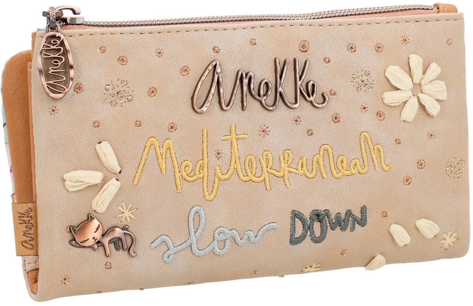 Anekke Mediterranean Slow Life beige bestickt Geldtasche Bastblumen