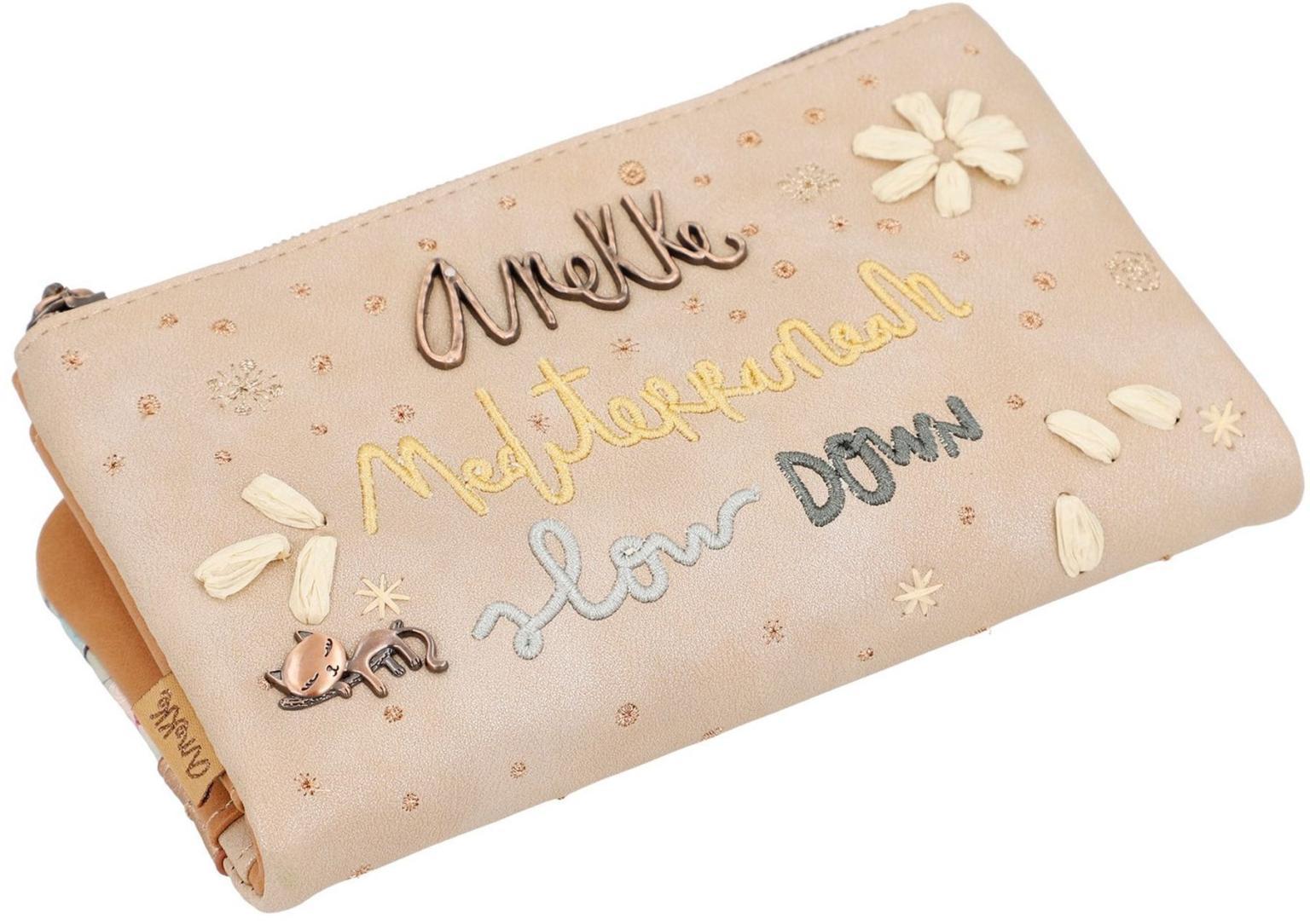 Anekke Mediterranean Slow Life beige bestickt Geldtasche Bastblumen