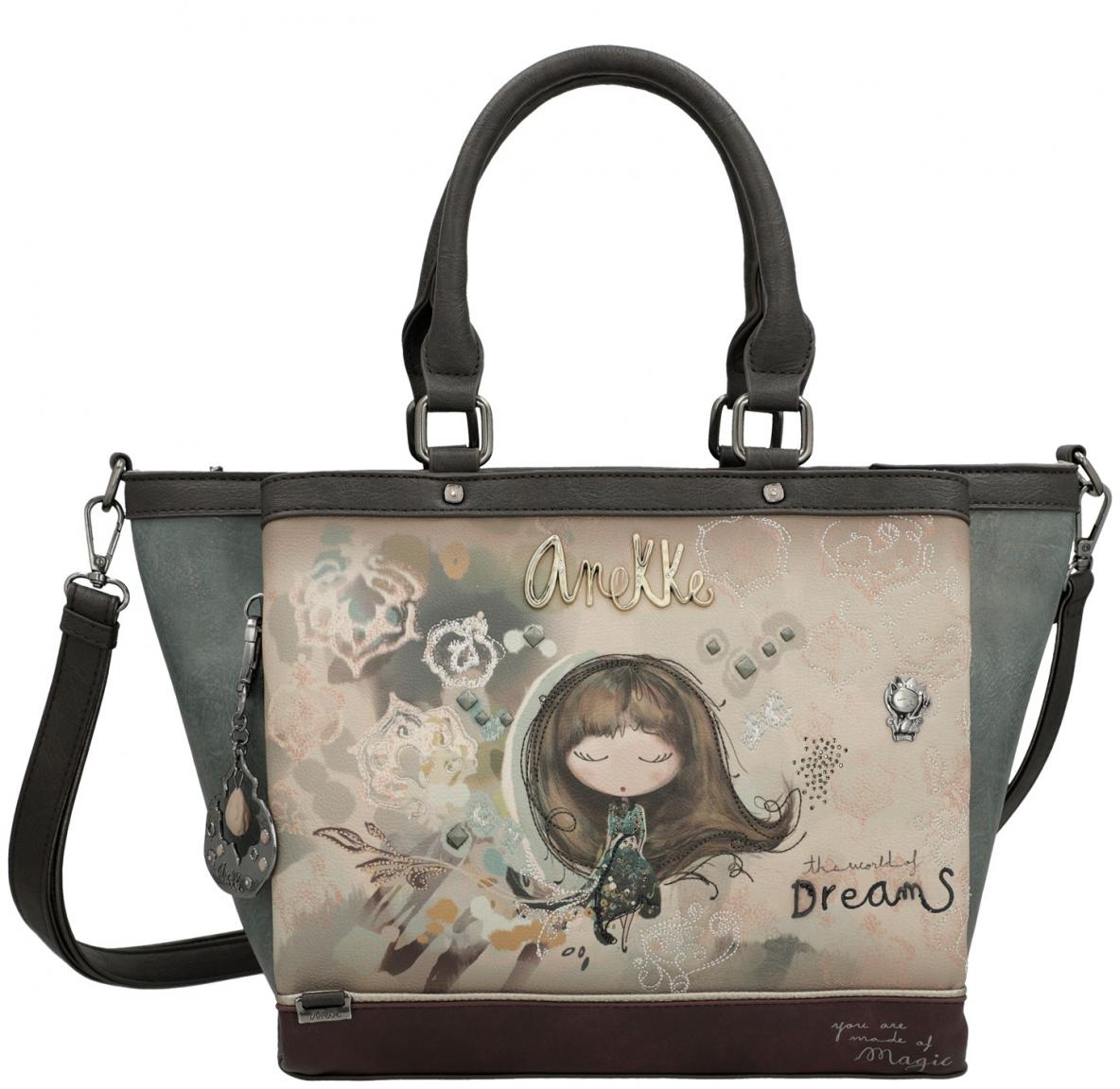 Anekke Real Kurzgrifftasche bestickt Strasssteine beige blau