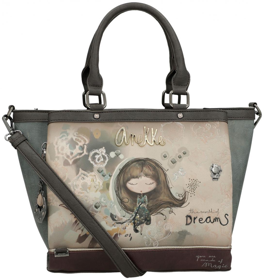 Anekke Real Kurzgrifftasche bestickt Strasssteine beige blau