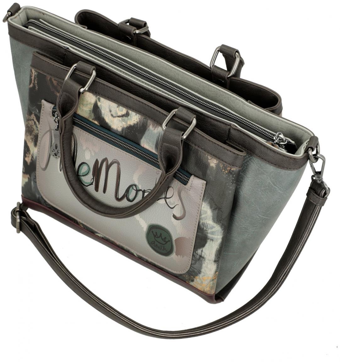 Anekke Real Kurzgrifftasche bestickt Strasssteine beige blau