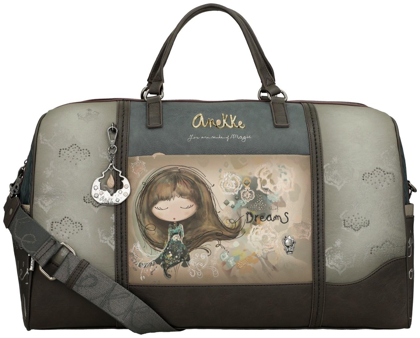 Anekke Reisetasche Weekender Real bestickt Nieten beige grau