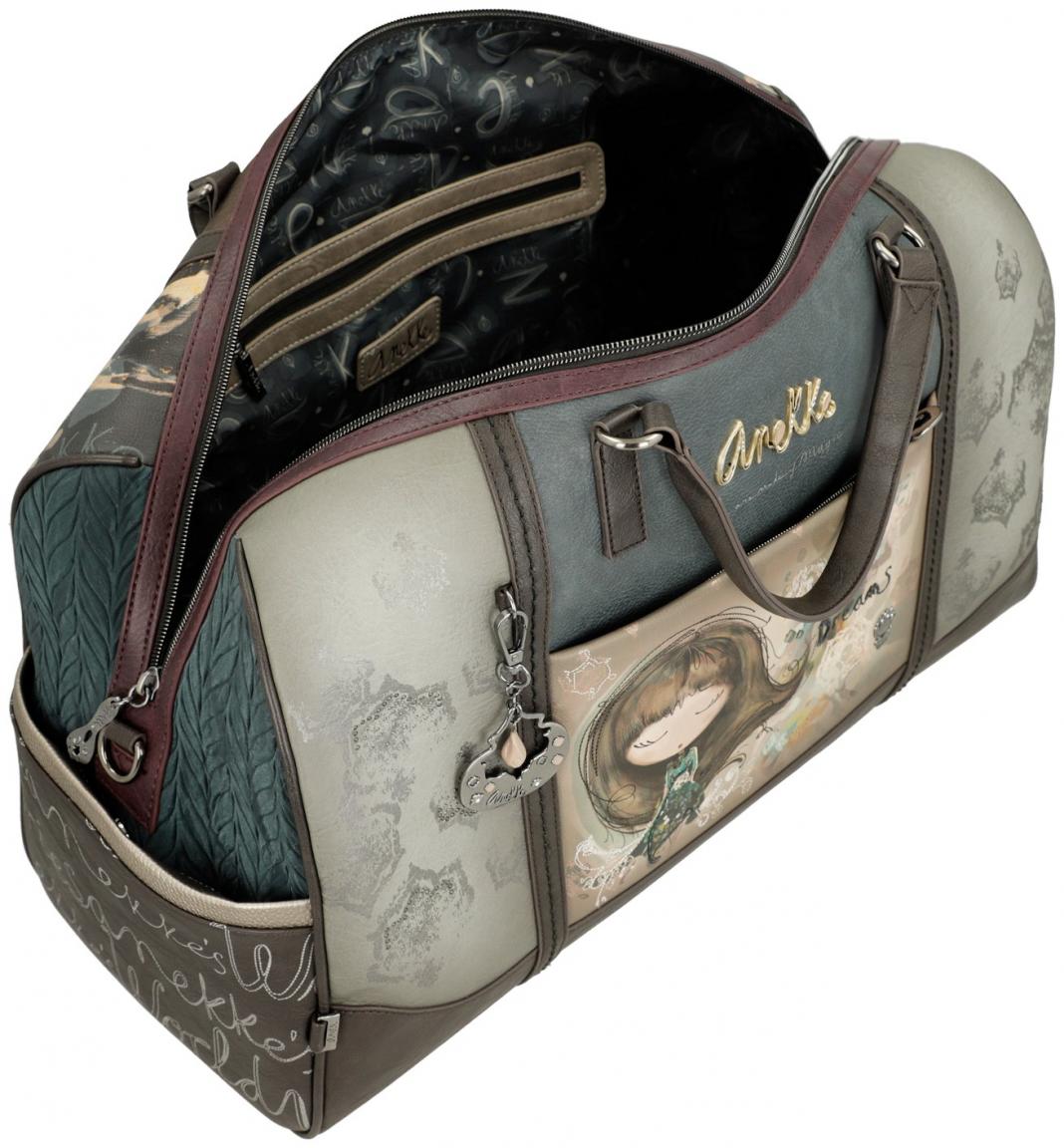 Anekke Reisetasche Weekender Real bestickt Nieten beige grau