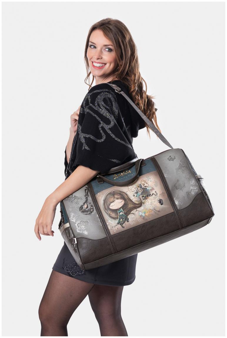 Anekke Reisetasche Weekender Real bestickt Nieten beige grau