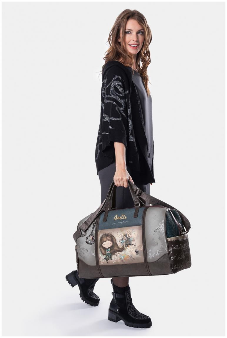 Anekke Reisetasche Weekender Real bestickt Nieten beige grau