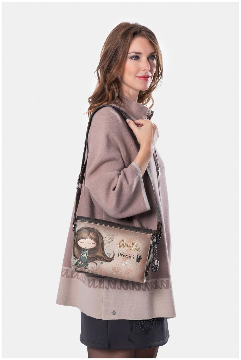Anekke Schultertasche mit Druck Kollektion Real Beige