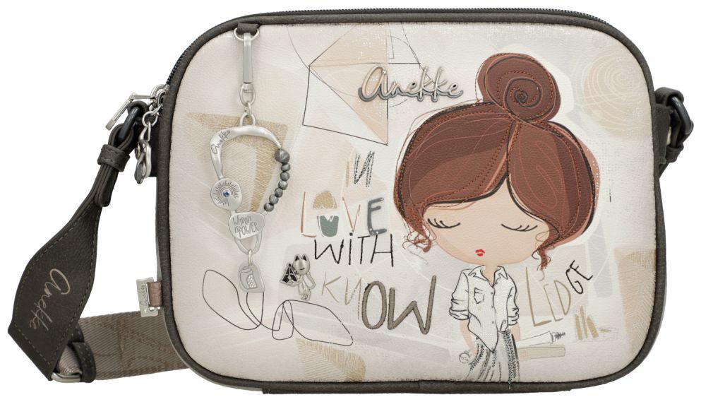 Anekke Schultertasche mit drei Hauptfächern Sophia Beige Glitzer
