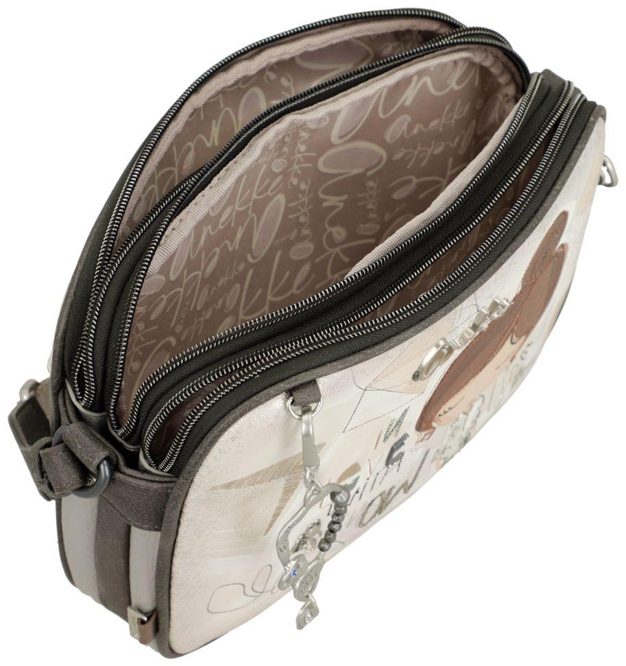 Anekke Schultertasche mit drei Hauptfächern Sophia Beige Glitzer