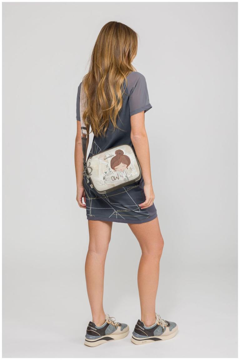 Anekke Schultertasche mit drei Hauptfächern Sophia Beige Glitzer