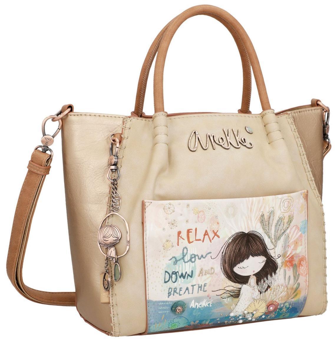 Anekke Tragetasche Mediterranean Beige Metallic gerafft abgesetzte Kanten