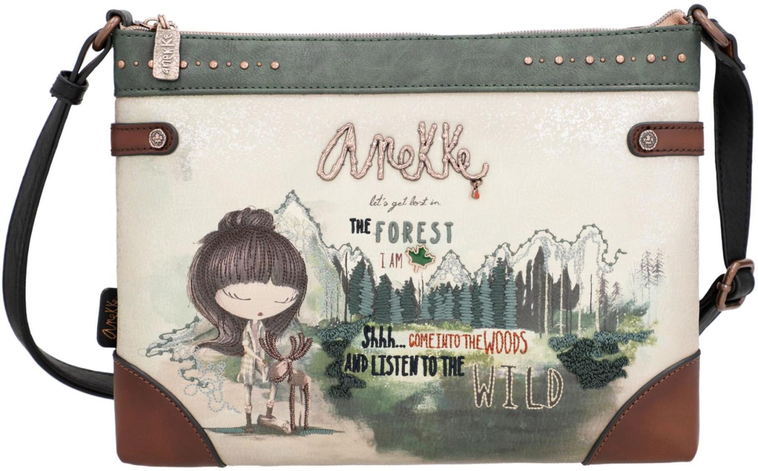 Anekke Umhängetasche Nieten The Forest Wälder Kanada beige braun Wildnis bestickt