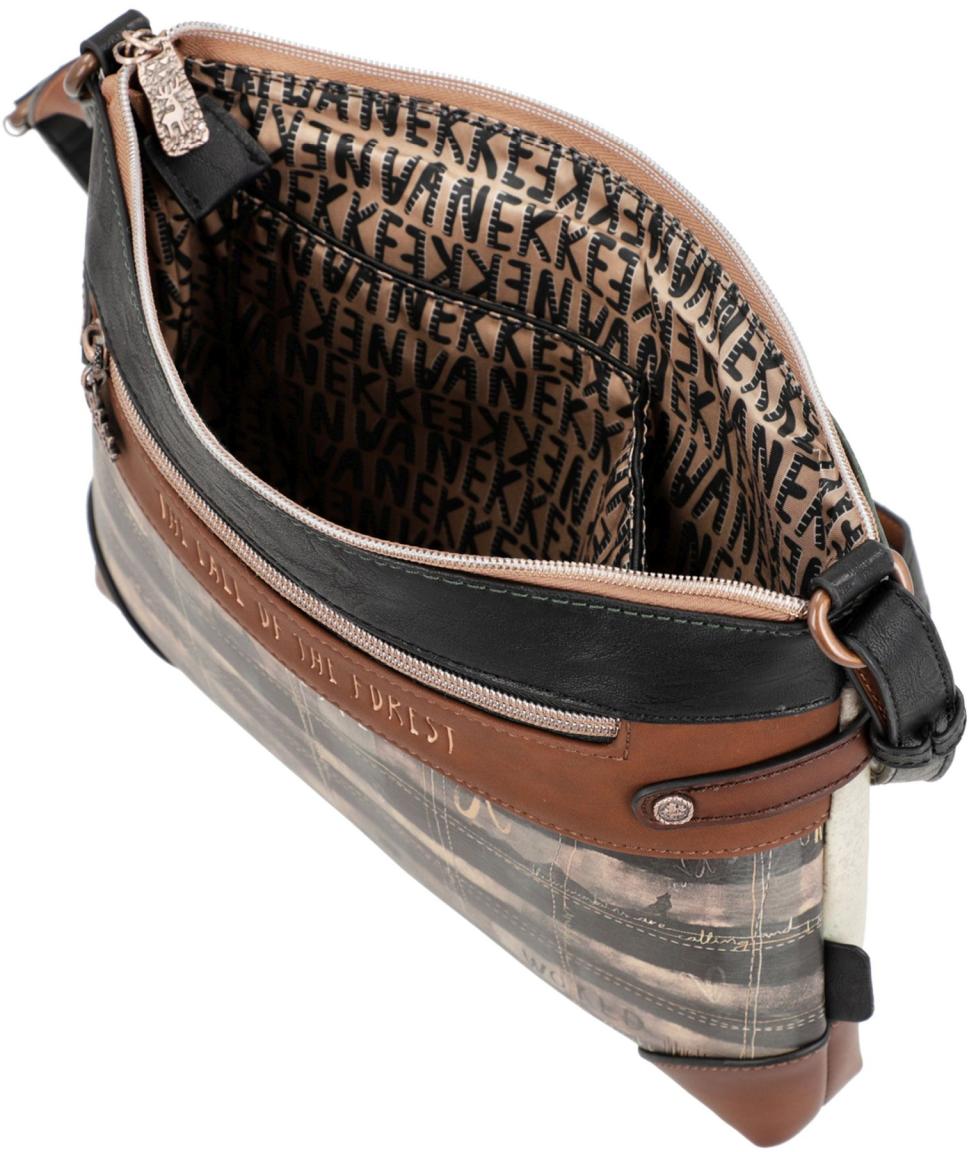 Anekke Umhängetasche Nieten The Forest Wälder Kanada beige braun Wildnis bestickt