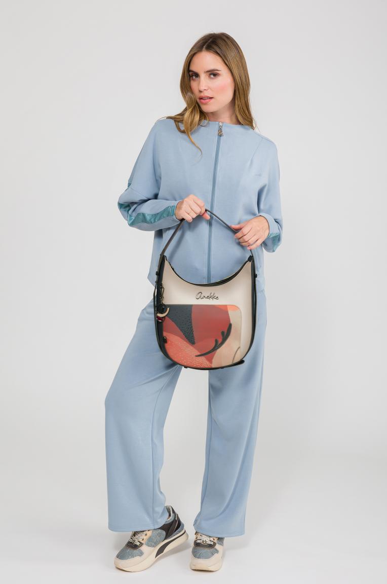 Anekke auffällige Beuteltasche rot Glitzersteine beige Eikon bestickt Muse