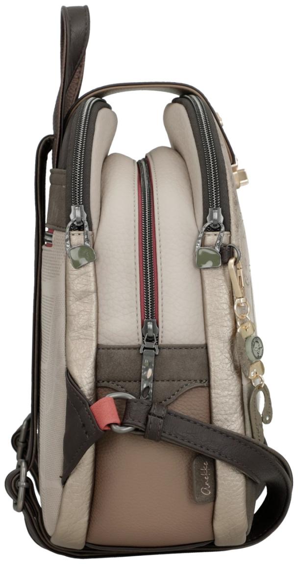 Anekke femininer Damenrucksack beige Glanzgarn Muse dunkelbraun Griechenland 