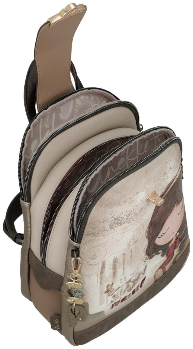 Anekke femininer Damenrucksack beige Glanzgarn Muse dunkelbraun Griechenland
