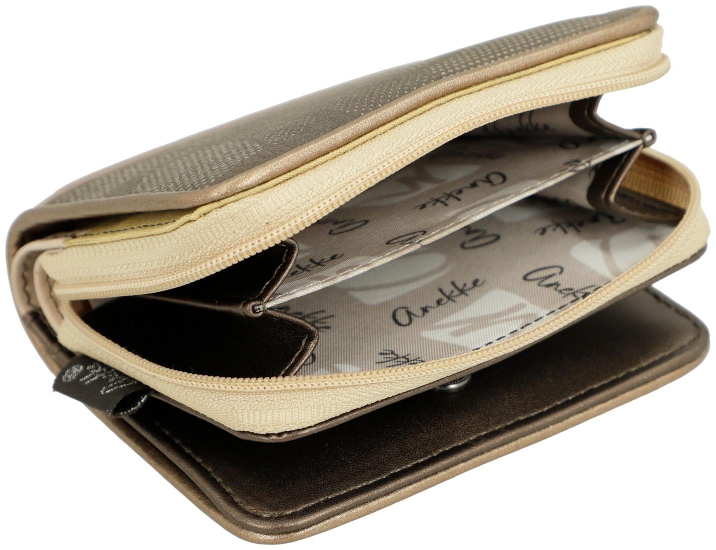 Anekke kompakte Geldbörse klappbar Gold Punktprint Muse Branch