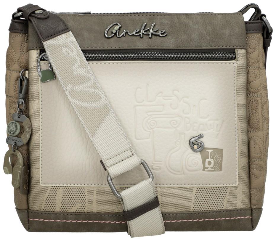 Anekke schmale Handtasche taupe Prägung beige Muse Amphora bestickt