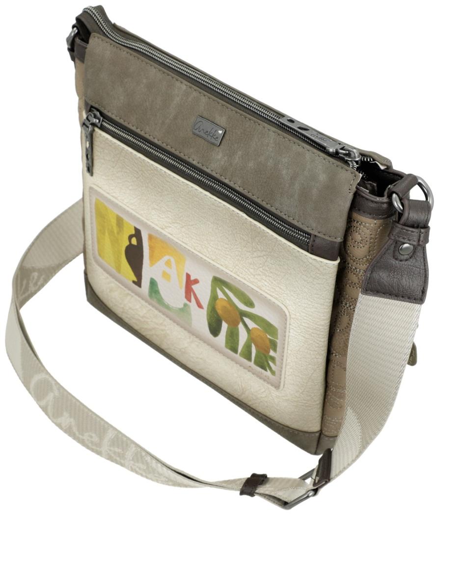 Anekke schmale Handtasche taupe Prägung beige Muse Amphora bestickt