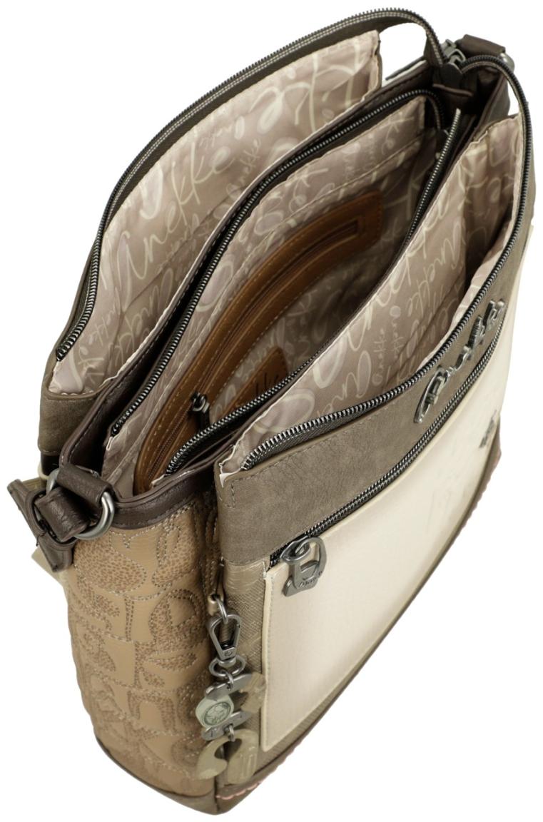 Anekke schmale Handtasche taupe Prägung beige Muse Amphora bestickt