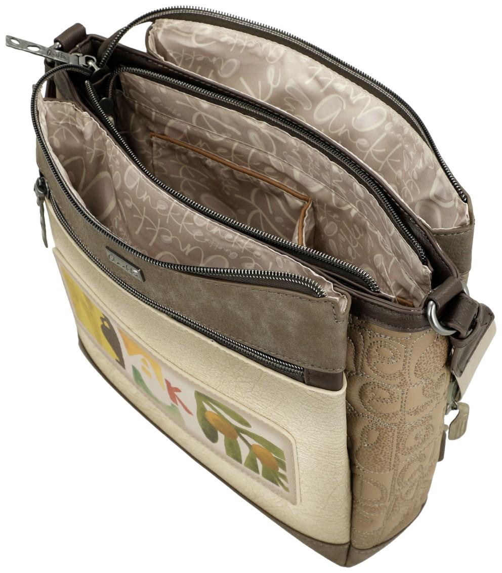 Anekke schmale Handtasche taupe Prägung beige Muse Amphora bestickt