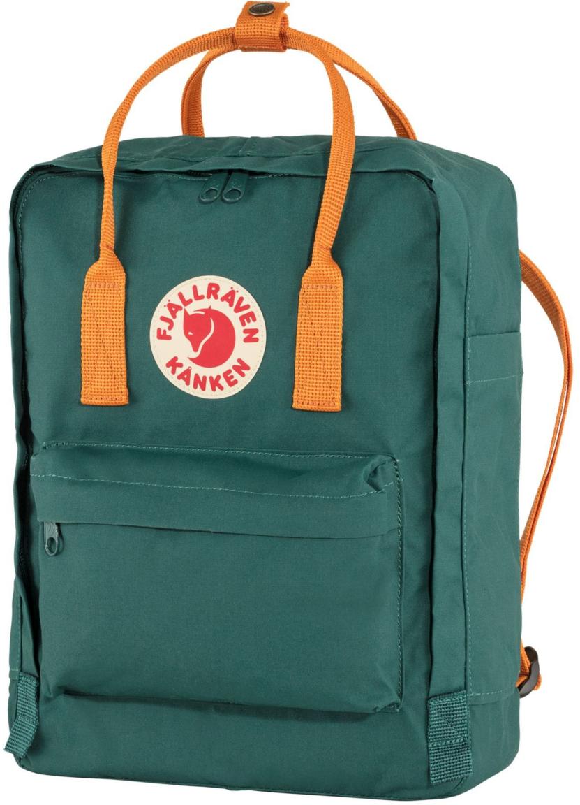 Artic Green Fjällräven Kanken Freizeitrucksack mit orangen Trägern