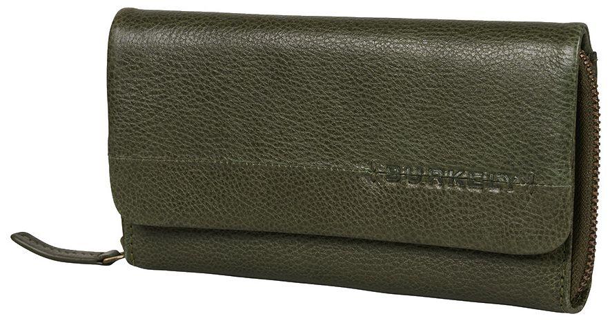 BURKELY Damen Longbörse Natural Norah Grass Green Überschlag