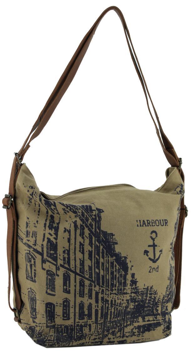 Backpack Tragetasche Harbour2nd Trave Leinen Vintage Printdesign Anker Navy