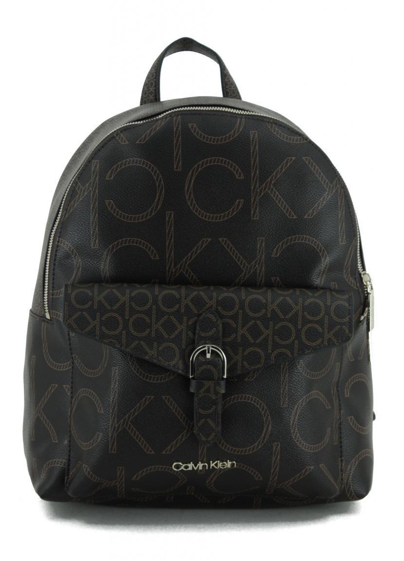 Backpack rund Calvin Klein PCKT Mono SCL Brown Mono Logodruck