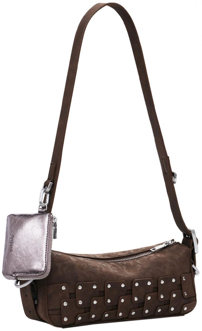 Baguette Bag Desigual Chocolate Patch Nieten Paisley Etui Silver