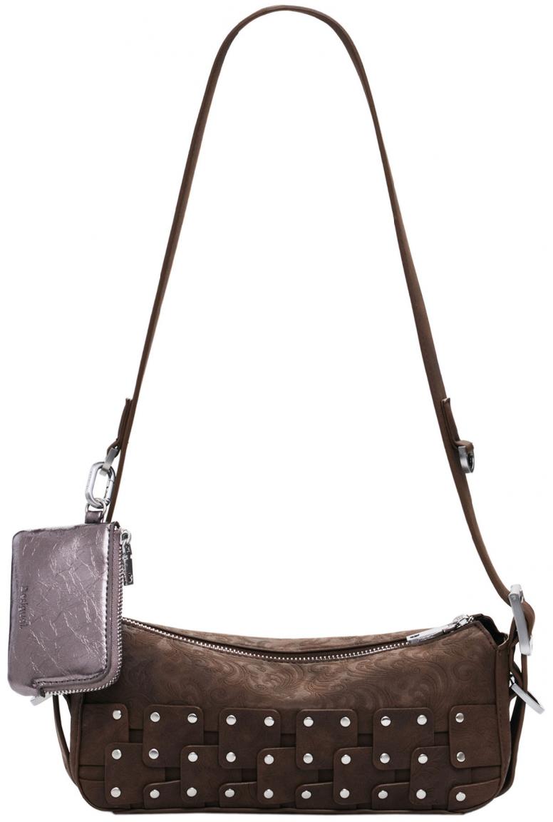 Baguette Bag Desigual Chocolate Patch Nieten Paisley Etui Silver