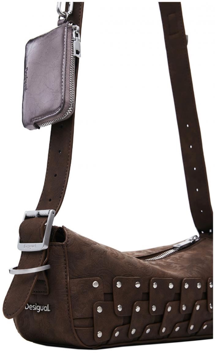 Baguette Bag Desigual Chocolate Patch Nieten Paisley Etui Silver