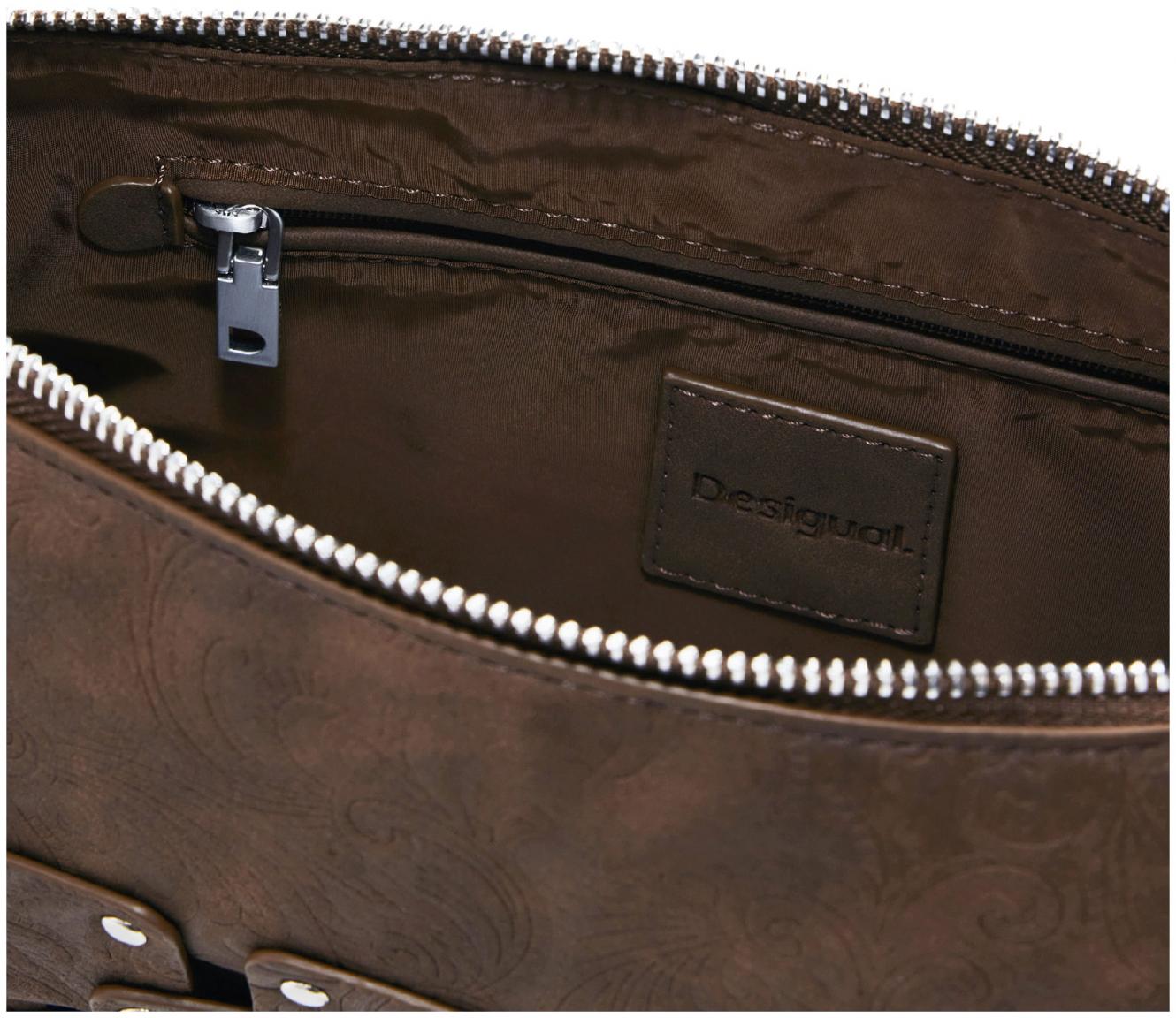 Baguette Bag Desigual Chocolate Patch Nieten Paisley Etui Silver