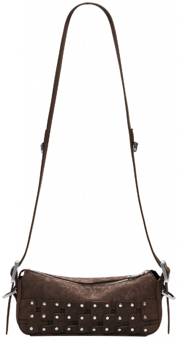 Baguette Bag Desigual Chocolate Patch Nieten Paisley Etui Silver