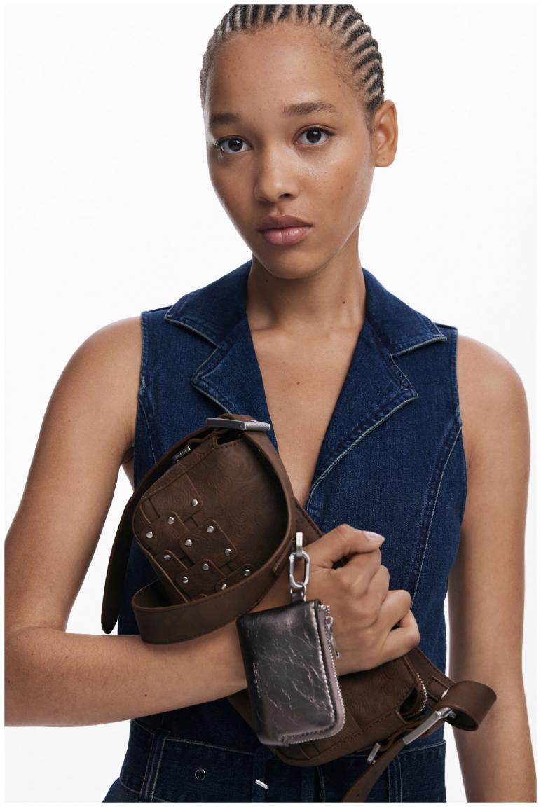 Baguette Bag Desigual Chocolate Patch Nieten Paisley Etui Silver