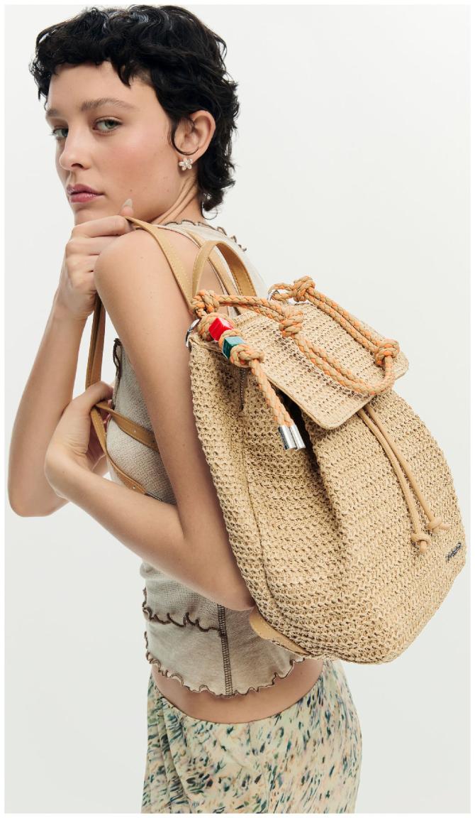 Bastrucksack Desigual beige Natural Raffia Luena sommerlich