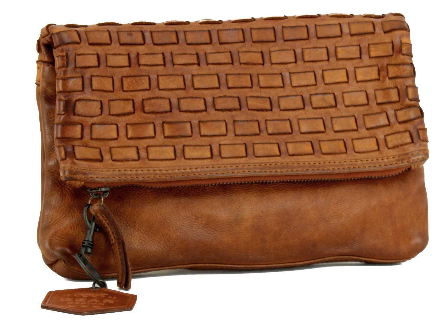 Bear Bags New Woven Cognac Clutch Vintage braun Weboptik