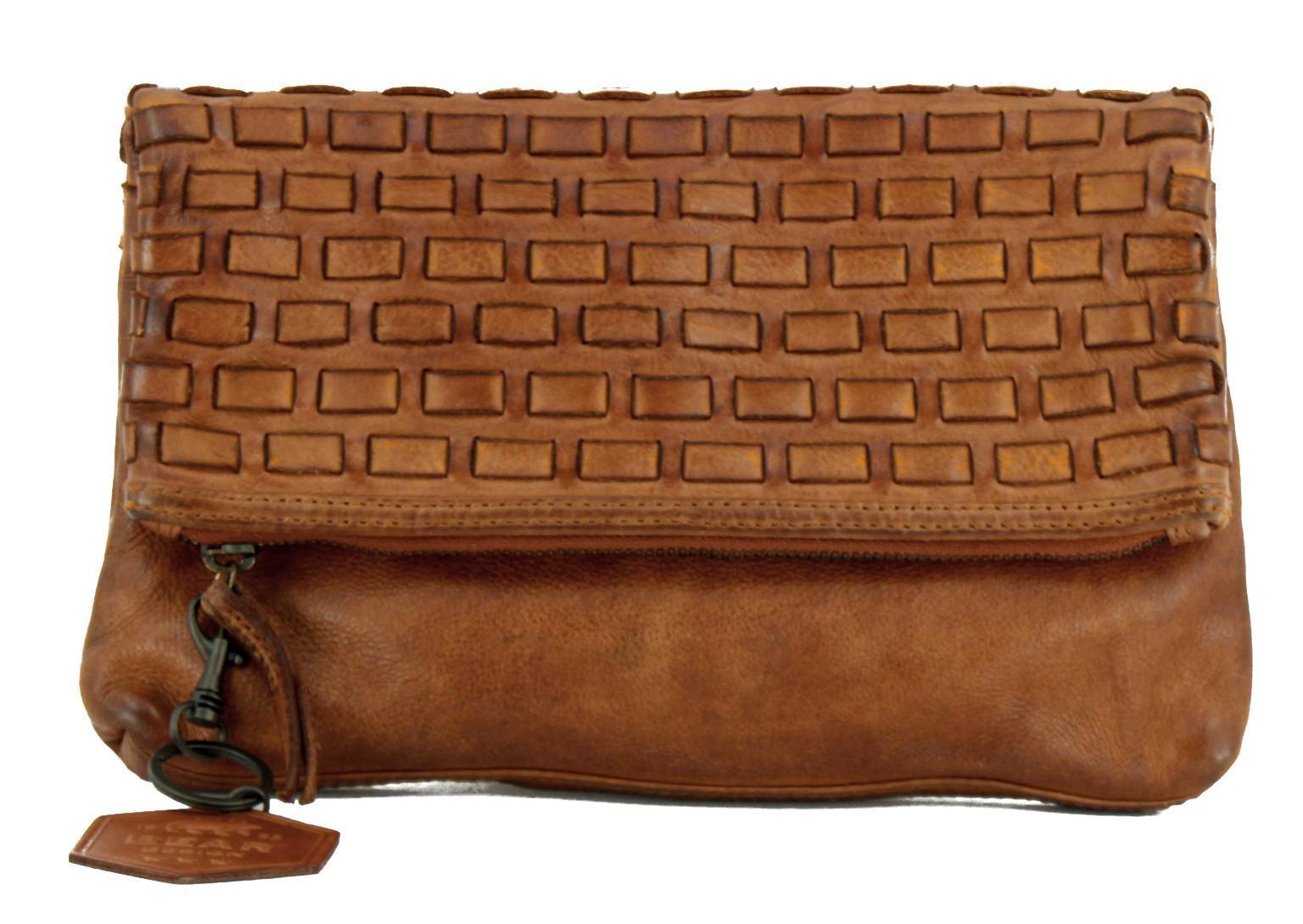 Bear Bags New Woven Cognac Clutch Vintage braun Weboptik