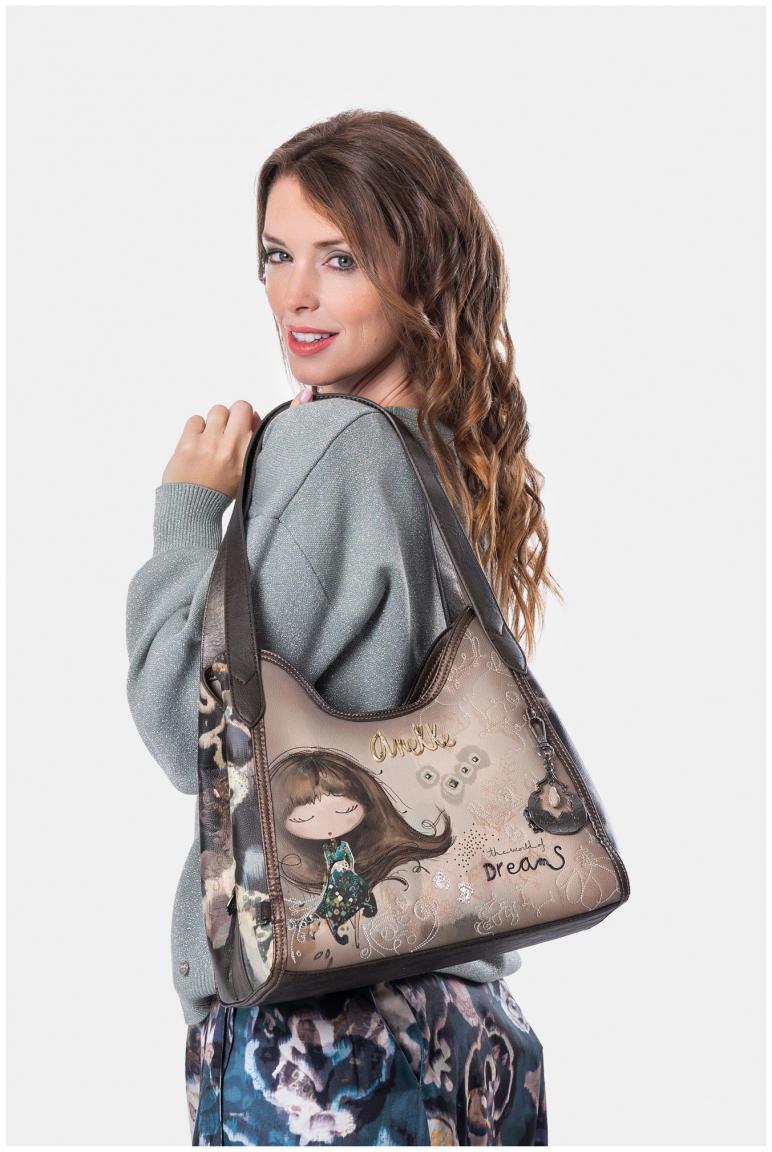 Beuteltasche Anekke Real Comicprint beige metallic Glitzer