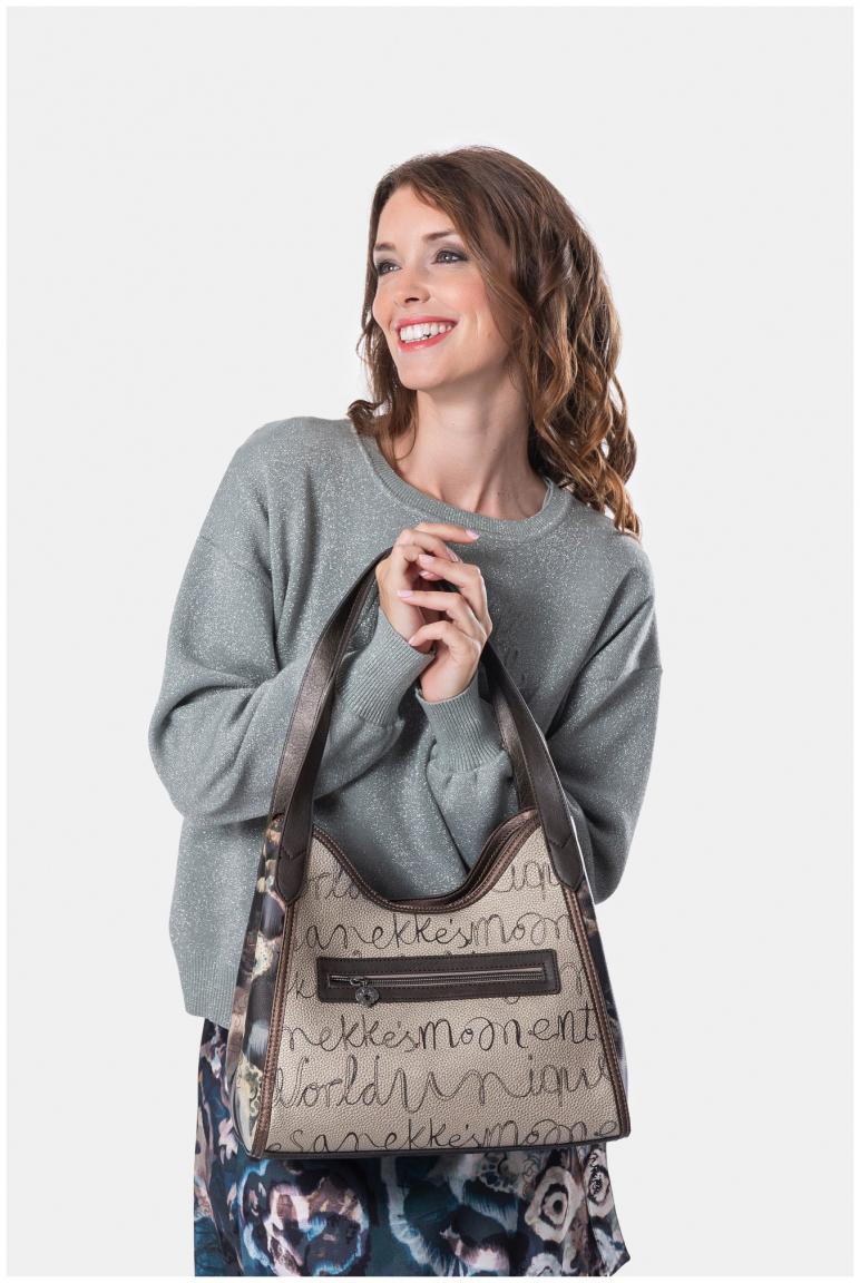 Beuteltasche Anekke Real Comicprint beige metallic Glitzer