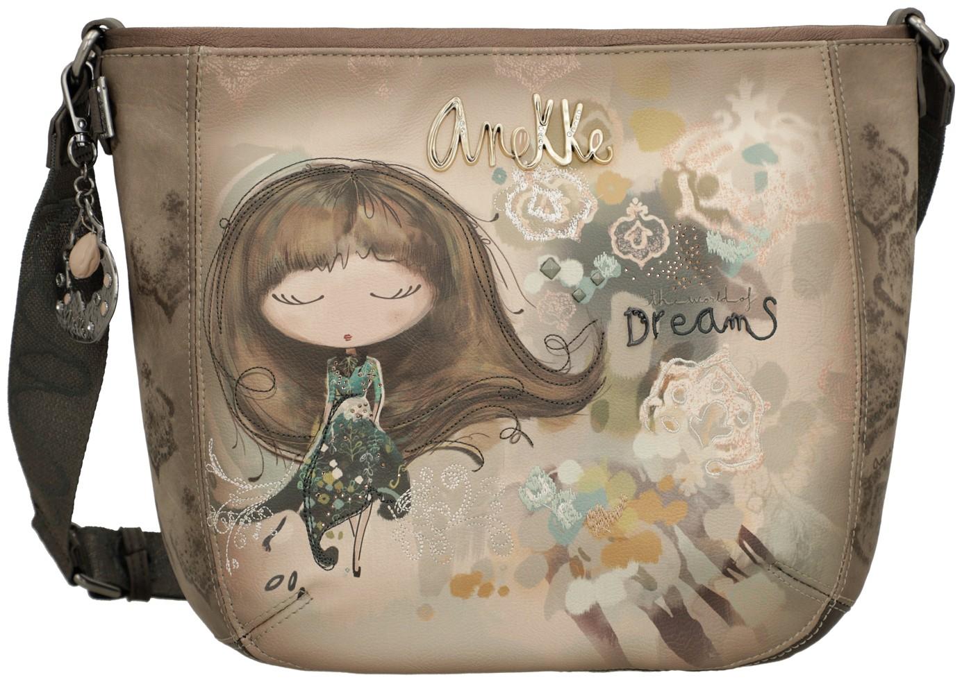 Beuteltasche Anekke Real taupe bunt bestickt Glitzer